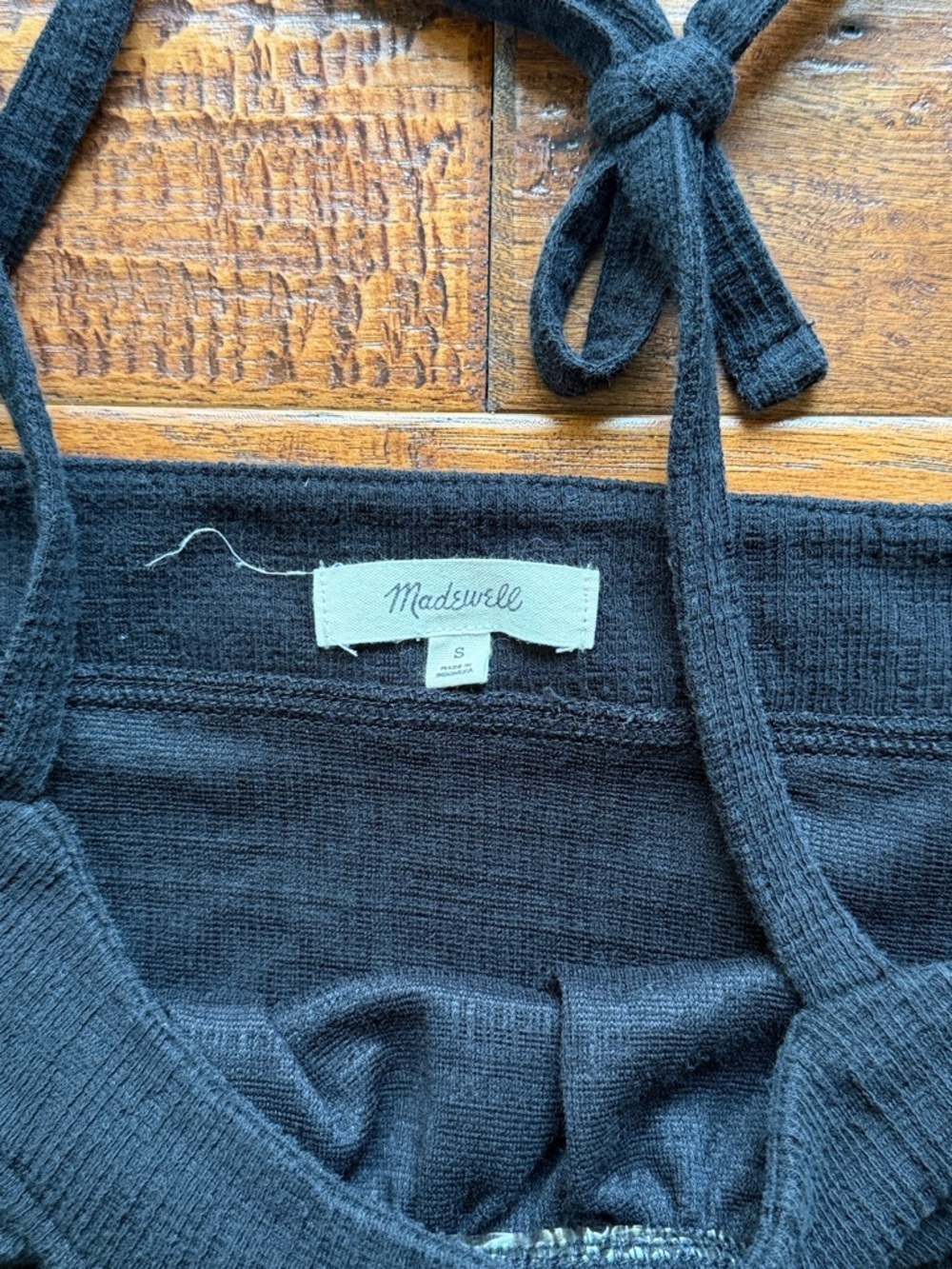 Madewell Crosshatch Tie-Strap Tank Top, Size Small, Black - Picture 2 of 7
